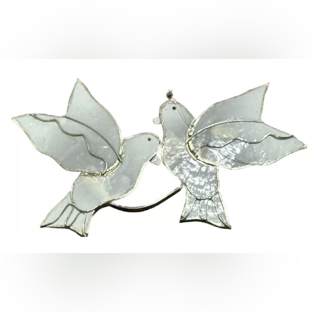 Vintage Capiz Shell Peace & Love Doves Ornament Sun catcher